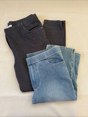 Isaac Mizrahi LIVE! Jegging Set: Dk Wash Full Length (XL) & Light Wash Capri 16)